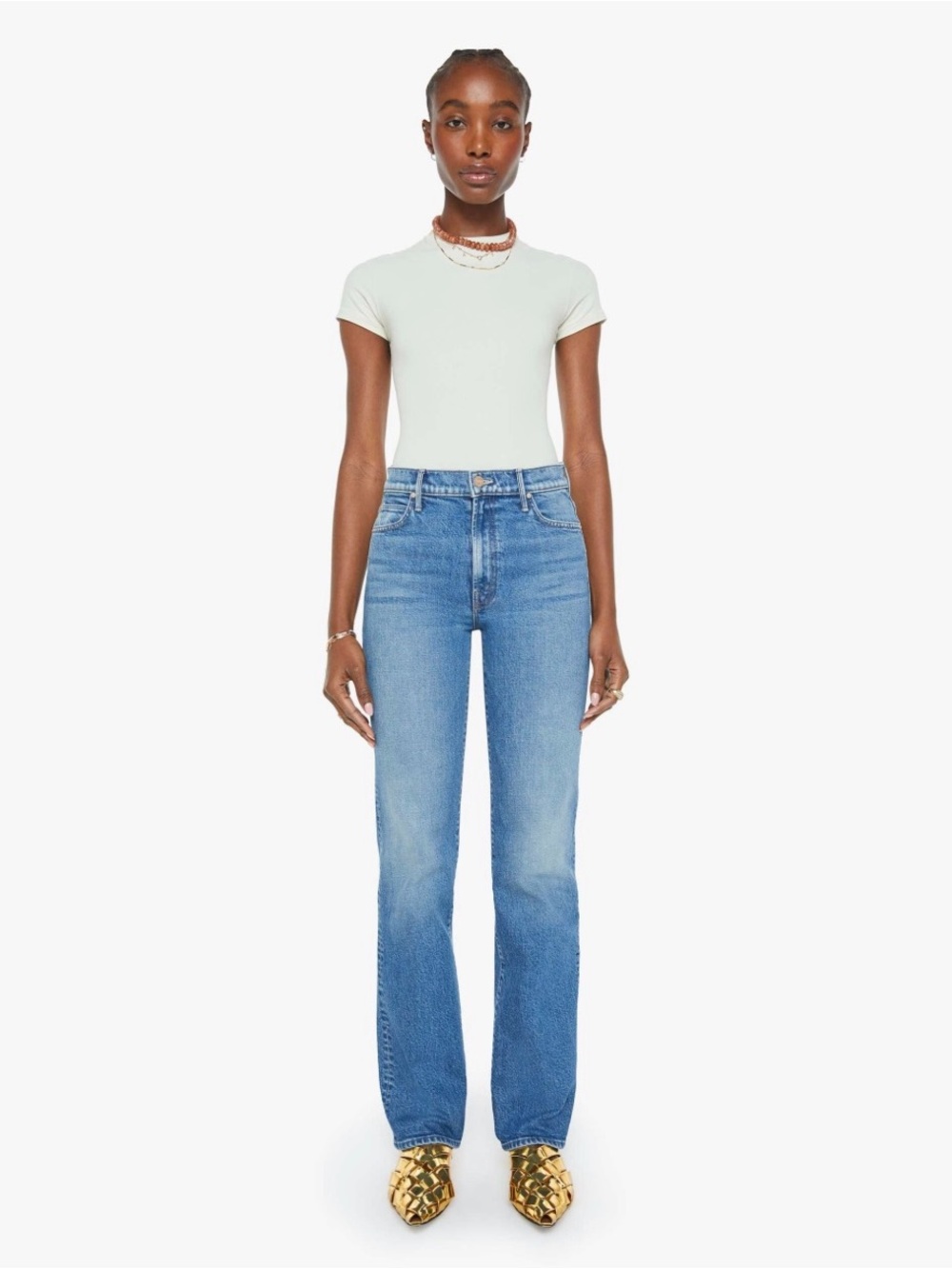 MOTHER The Kick It in Tequila Sunrise Wash High-Rise Straight Leg Jeans